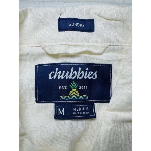 CHUBBIES Ivory Lotus Rayon Sunday Button Up Short Sleeve Cream Shirt Men's M NWT - Picture 4 of 7